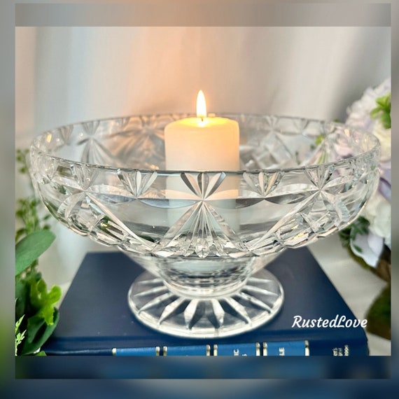 Vintage Cut Crystal Bowl / Footed Crystal Clear Flower Vase / Crystal Glass Centerpiece Fruit Bowl / Cut Crystal Bowl / Footed Crystal Bowl