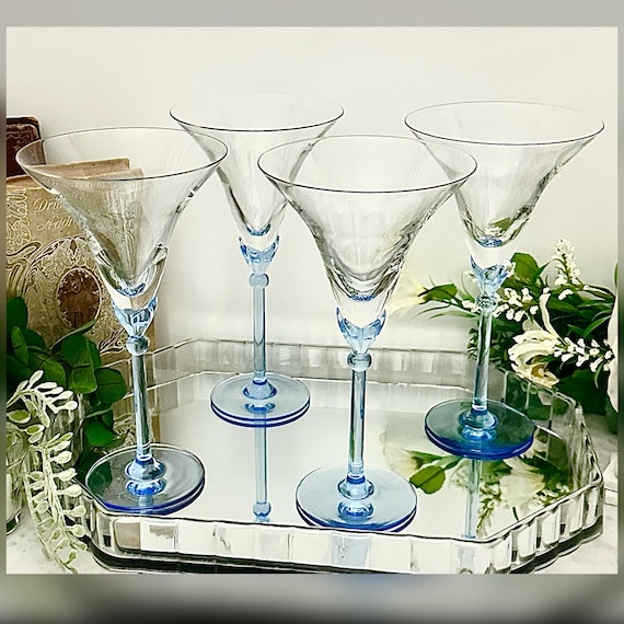 Mikasa Belladonna Blue Crystal Wine Goblets Hand Blown Stemware