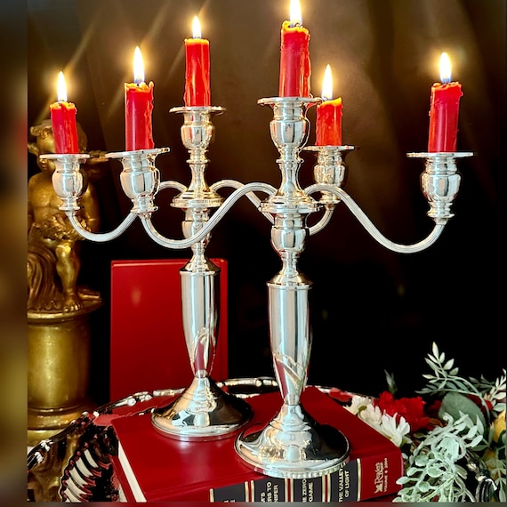 Vintage Towle Sterling Silver Candelabras - 3 Arm Candle Holders - Elegant silver Candle Sticks - Silver Dining Decor Centerpiece - Pair