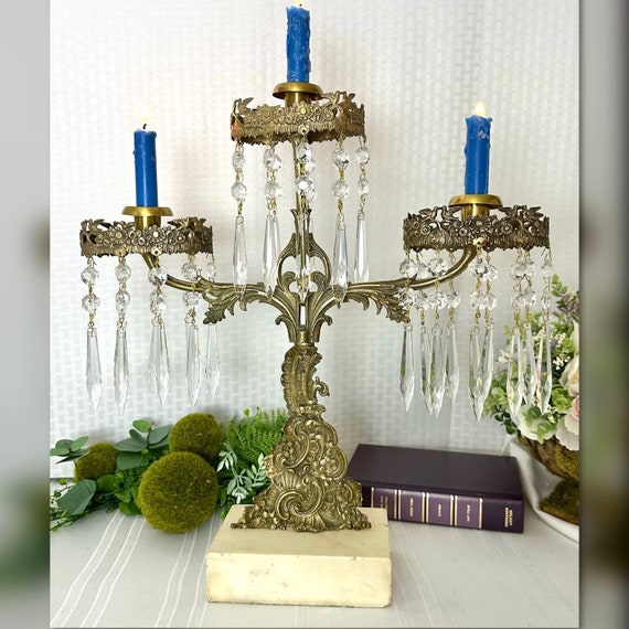 Girandole Cornelius & Co 1890's Antique Victorian / Antique Brass and Marble Girandoles / Antique Mantle Lusters / Victorian Candle Holders