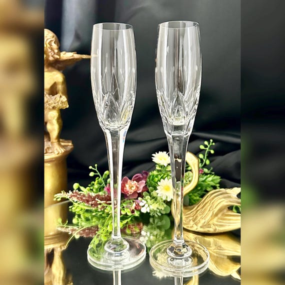 Mikasa Petit Points Champagne Flutes / Petit Points Pair Champagne Glasses / Vintage Mikasa Wedding Toasting Glasses / Champagne Flutes