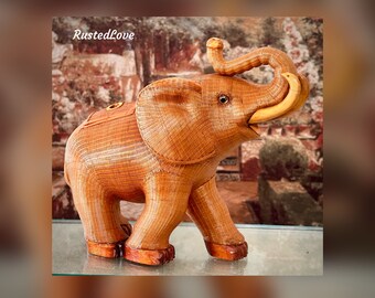 Vintage Wicker Elephant Basket: MCM Hand Woven Box - Etsy