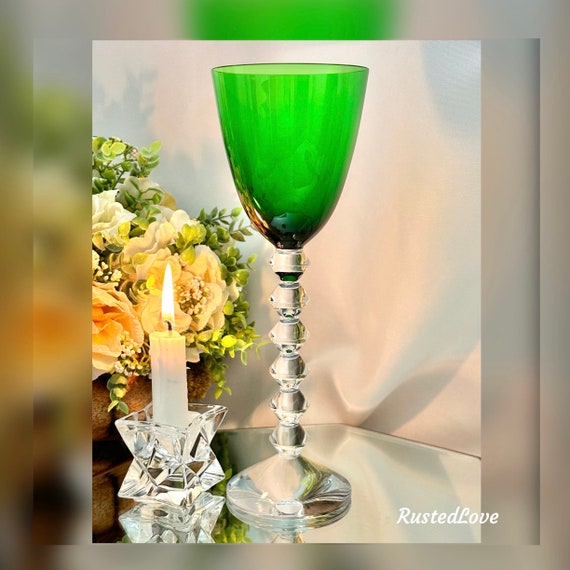 Baccarat Vega Emerald Green Rhine Wine Glass / Vintage Vega Baccarat Wine Goblet / Vega Baccarat Emerald Green Glass / Rhine Wine Glass - 1