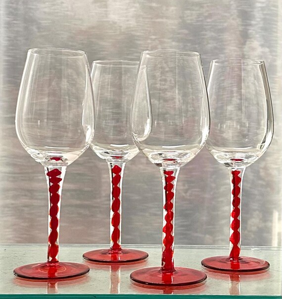 Vintage Red Swirl Stem Wine Glasses - Set of 4 - Etsy Espaa
