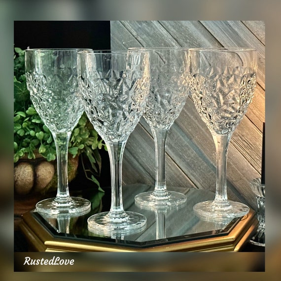 Rosaska Crystal Ice Cold Pattern Wine Glasses / Textured Bowl Retro Styled Wine Glasses / Rogaska Wine Glasses / Vintage Rogaska Ice Cold -4