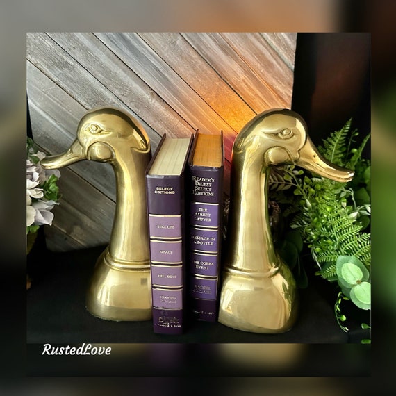 Duck Bookends / Decorative Crafts Brass Mallard Duck Bookends / Vintage Nautical Book Ends / Solid Brass Duck Book Holders / Large Bookends