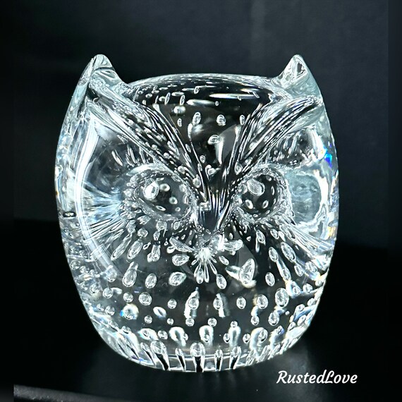 Vintage Glass Owl / Pilgrim Art Glass Owl Paperweight / Controlled Bubble Owl Statue / Pilgrim Art Glass USA Blown Glass Owl / Owl Figurine