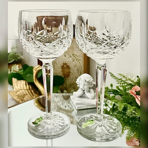 Vintage Waterford Kenmare Hock Wine Glasses Pair Crystal Stemware