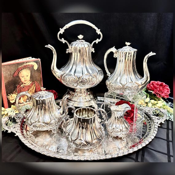 Large Antique WMF WEP Tea Set Martin Hall Silver Plate Tray Set