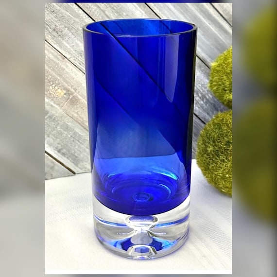 Block Stockholm Blue Highball Glass Bubble Base Vintage Replacement