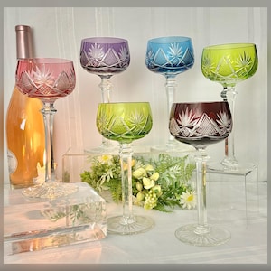 Berncastle Cut to Clear Wine Hocks / Val St Lambert Berncastle Wine Goblets / Belgium Val St Lambert Wine Hocks / Val St Lambert Glasses - 6