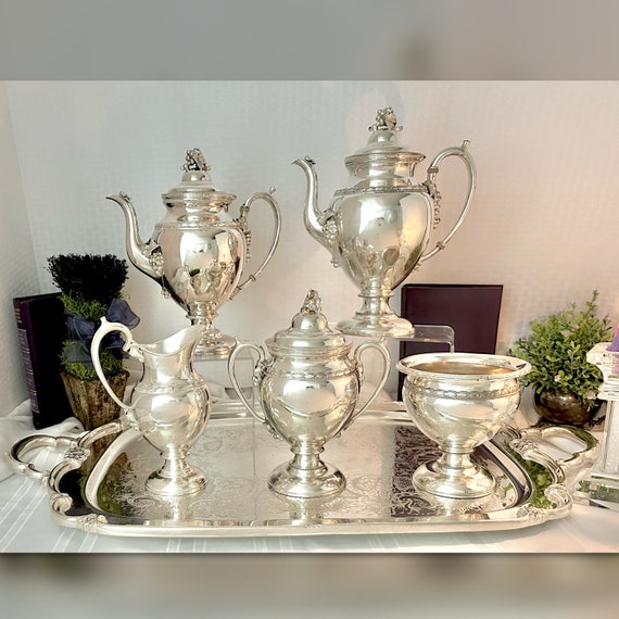 Reed And Barton Tea Service Silverplated Set / Silver Plated Tea and Coffee Set / Reed & Barton Vintage Tea Set Service / Tea Service Tray