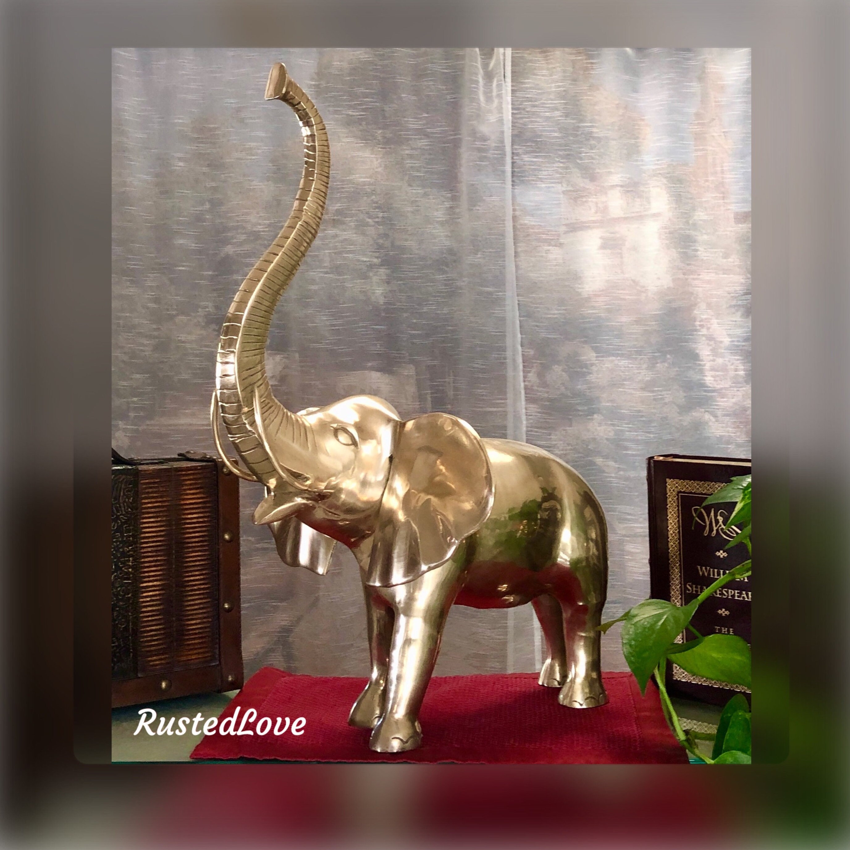 Antique Finished Brass Elephant Sculpture, 'Elephant Days