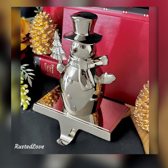 Snowman Stocking Hanger / Silver Stocking Hook / Christmas Snowman Stocking Hook / Snowman Christmas Stocking Hanger / Silver Snowman Hook