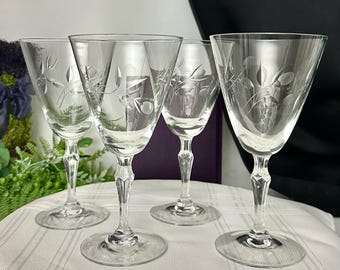 Vintage Fostoria Sweetheart Rose Etched Water Goblets, Set of 4