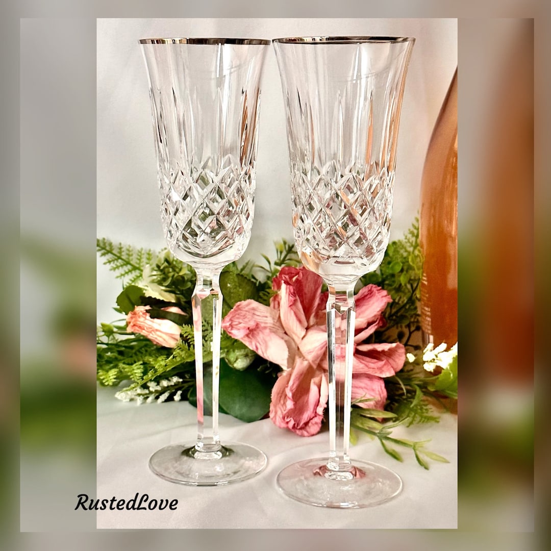 Waterford Kelsey Champagne Flutes / Cut Glass Toasting Glasses