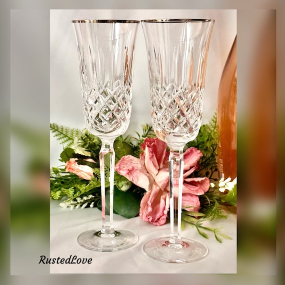 Waterford Kelsey Platinum Champagne Flutes Toasting Glasses / Waterford Kelsey Wedding Glasses / Vintage Waterford Champagne Glasses - 2