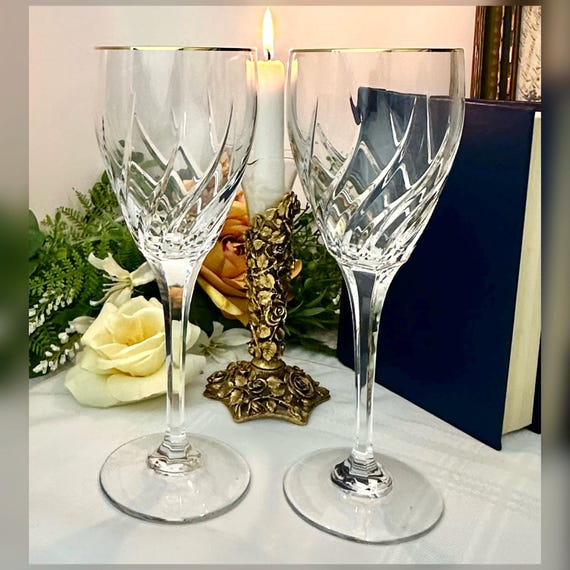 Mikasa Rendezvous Gold Trimmed Water Glasses / Vintage Mikasa Blown Glasses with Gold Trim / Rendezvous Mikasa Gold Water Goblets