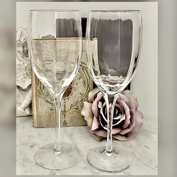 Lenox Crystal Fantasy Clear Water Goblets Pair Optic Bowl Stemware