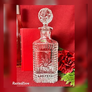 Crystal Decanter / Vintage  Lead Crystal Zajecar Decanter / Crafted in Yugoslavia / Pinwheel Cut Glass / Star of David Cut Crystal  Decanter