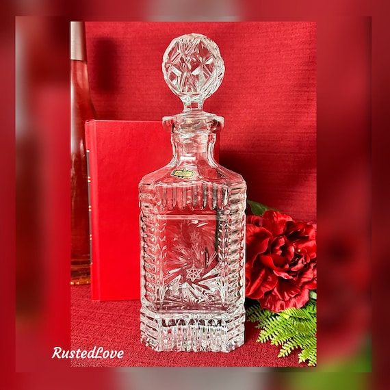 Crystal Decanter / Vintage  Lead Crystal Zajecar Decanter / Crafted in Yugoslavia / Pinwheel Cut Glass / Star of David Cut Crystal  Decanter