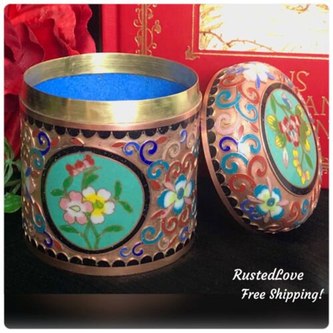 Vintage Cloisonne Box / Antique Vintage Cloisonne / Champleve Copper