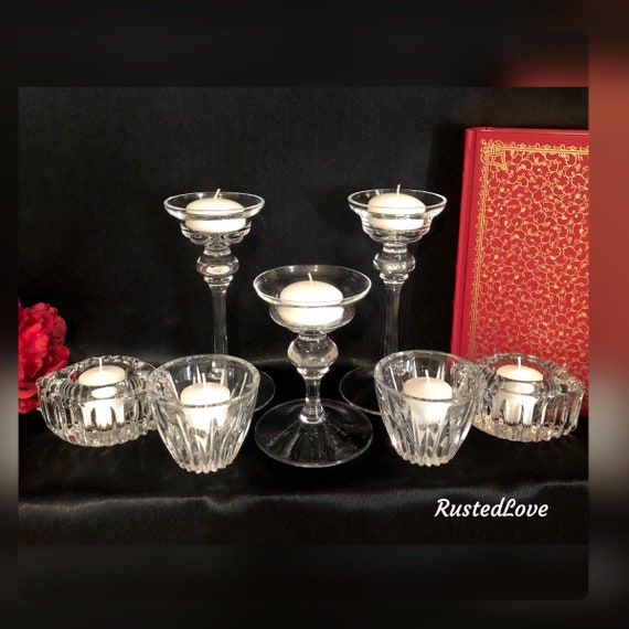 Candle Holders Set / Glass / Crystal / Vintage Mixed Style / Wedding Candle sticks / Centerpiece Holiday Taper Candlesticks / BoHo Chic Set