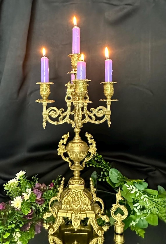 Italian Brevettato Styled Candelabra / Brass Vintage Baroque Candelabra / Italian 5 Arm Large Candelabra / Brass Candelabra  - Discounted