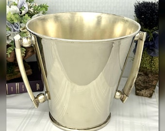 Hand Hammered Nickel Silver Champagne Bucket with Bone Handles, MCM Barware