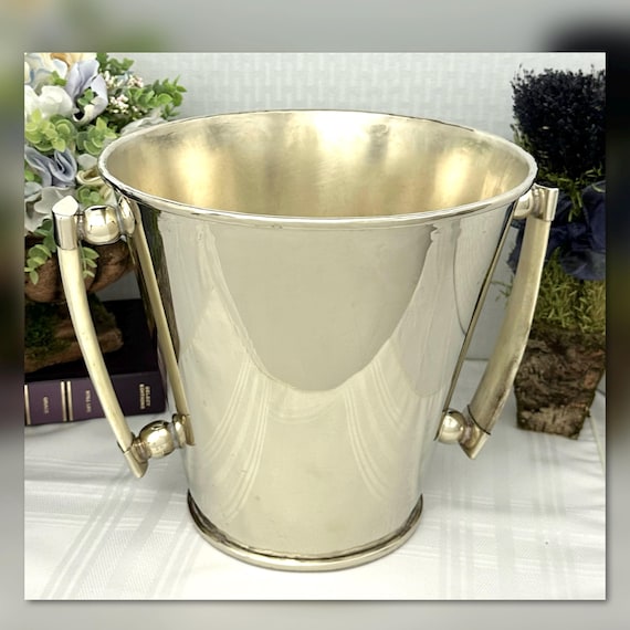 Metal Champagne Bucket with Horn Handles / Ice Bucket Hand Crafted Alpaca Styled / Bone MCM Handled Barware Wine Chiller / Alpaca Ice Bucket