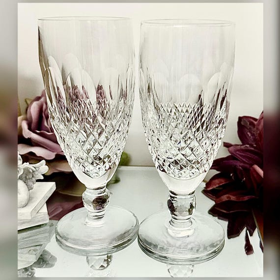Vintage Waterford Colleen Champagne Flutes Pair Signed Crystal