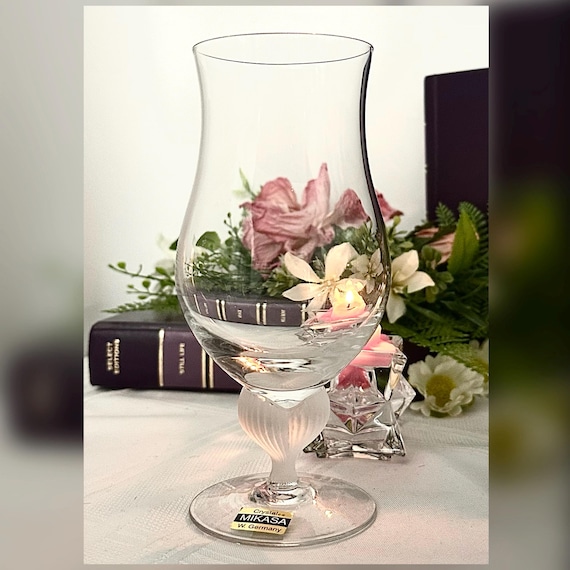 Mikasa Sea Mist Frosted Stem Ice Tea Glass Clear / Amethyst Mikasa Stemware / Sea Mist Clear Ice Tea / Vintage Mikasa Ice Tea Glass  - 1