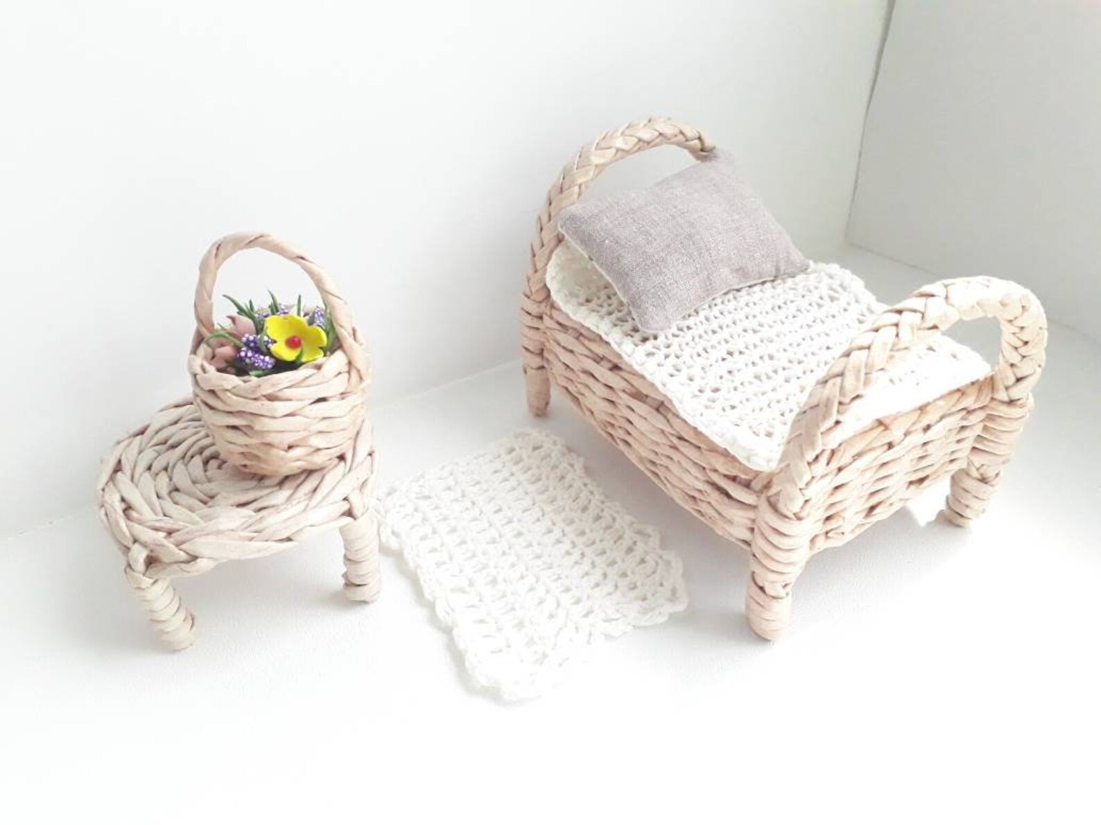 Wicker doll furniture 1/12 scale miniature dollhouse Etsy