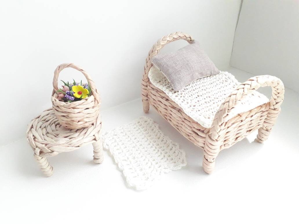 Wicker doll furniture 1/12 scale miniature dollhouse Etsy