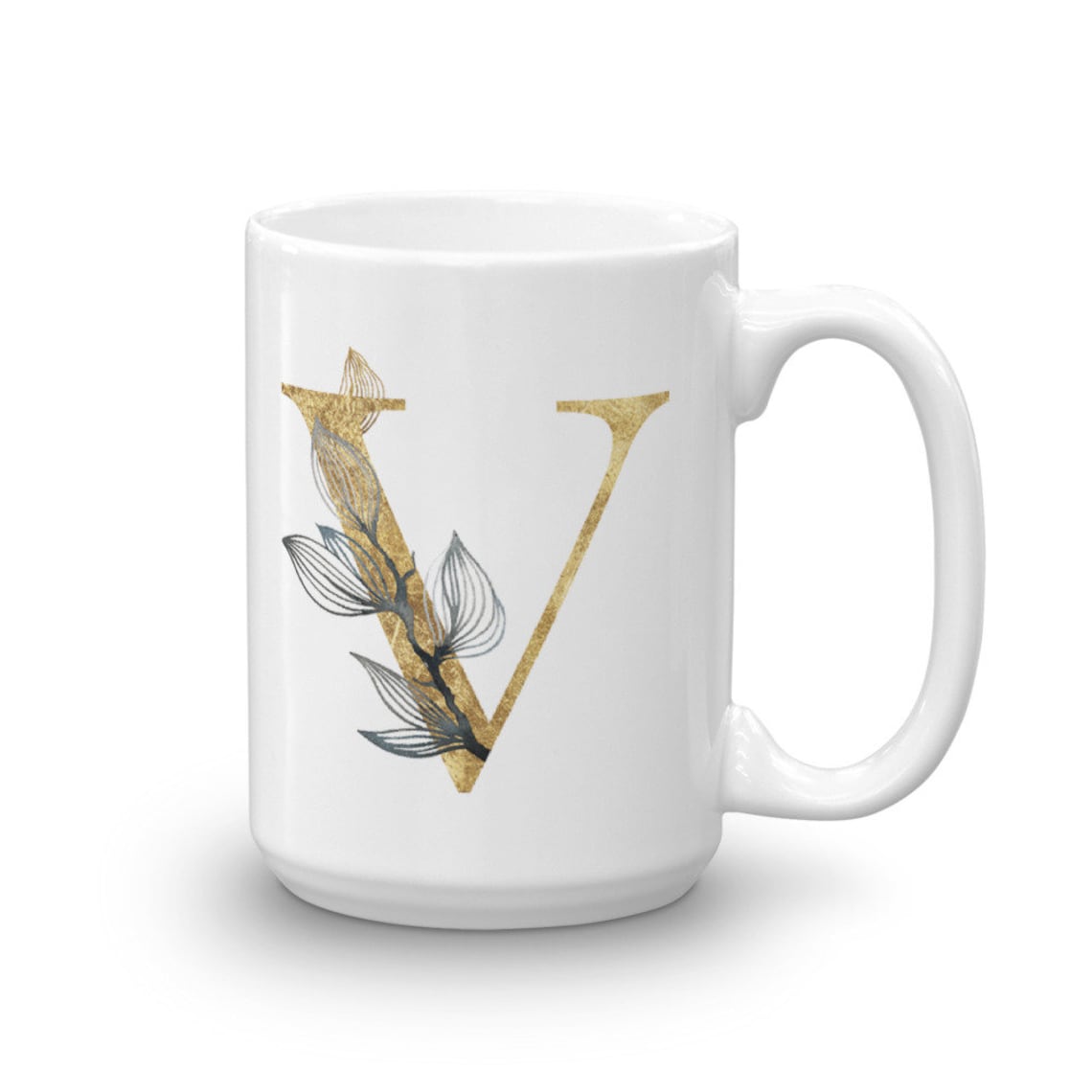 Golden Floral Monogram Letter V Mug Unique Coffee Mugs Etsy UK