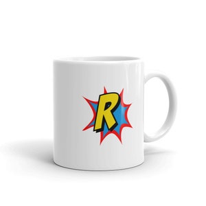 Comic Taza Superhéroe Regalo Carta R / Taza de Café, Taza de Viaje, Tazas de Citas Divertidas, Regalo de Cumpleaños para Hombres y Mujeres, Taza Monogram