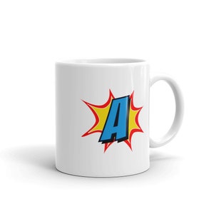 Comic Mug Superhero Gift Letter A | Coffee Mug, Travel Mug, Funny Quote Mugs,Birthday Gift For Men & Women, Monogram Mug