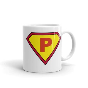 P-Buchstabe-Becher - Superhelden Monogramm Kaffeebecher - Familie matching - personalisierte Geschenke für Frauen & Männer - lustige Tassen