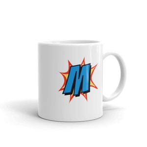 Comic Mug Superhero Gift Letter M | Coffee Mug, Travel Mug, Funny Quote Mugs,Birthday Gift For Men & Women, Monogram Mug
