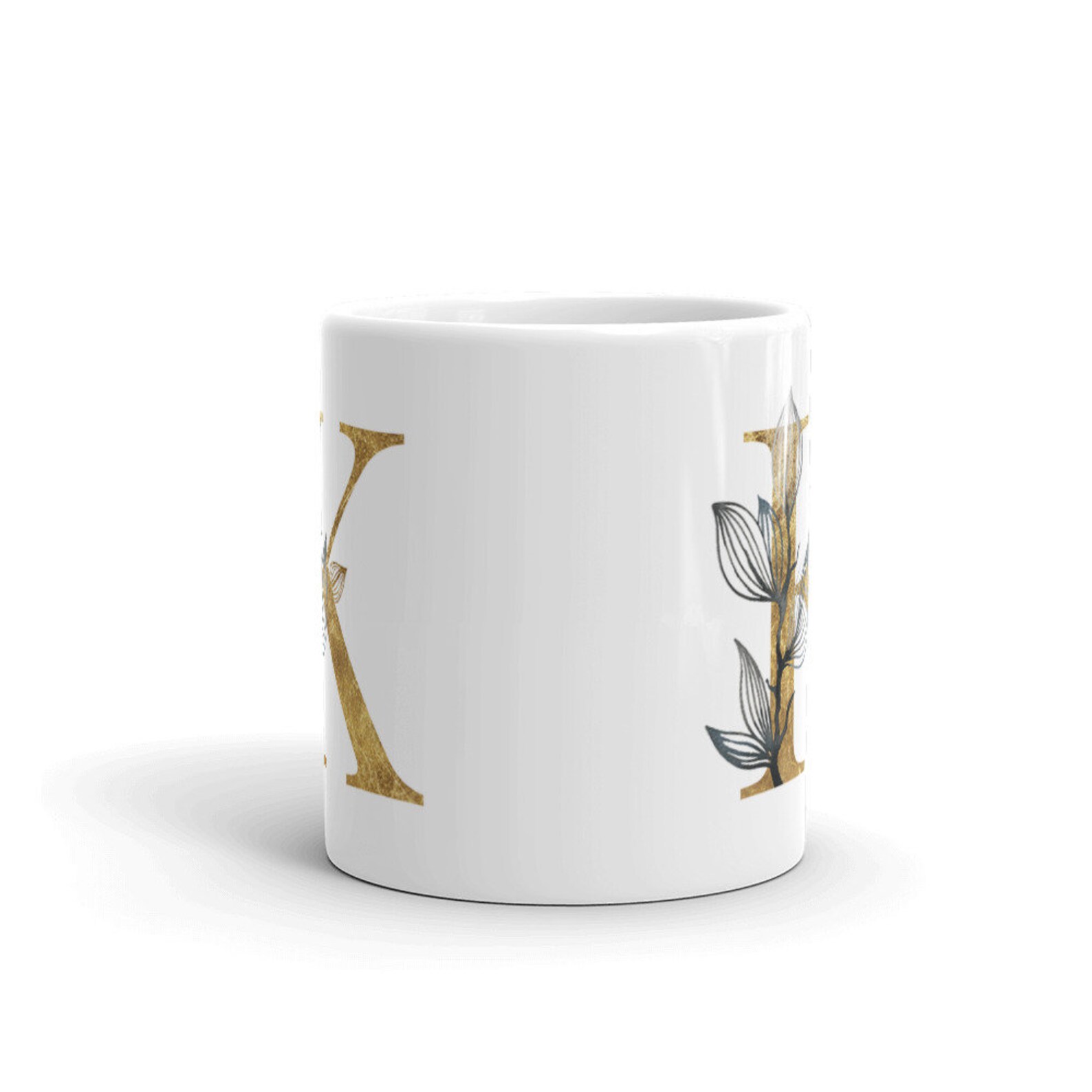 Golden Floral Monogram Letter K Mug, Unique Coffee Mugs, Novelty Coffee
