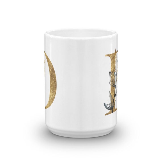 COLLECTIVE HOME Personalized Black Ceramic Mug – 15 Oz, Gold Monogram Letter, Halloween Gift With Box (Choose Your Letter)
