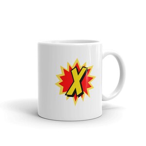 Comic Mug Superhero Gift Letter X | Coffee Mug, Travel Mug, Funny Quote Mugs,Birthday Gift For Men & Women, Monogram Mug