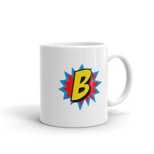 Comic Mug Superhero Gift Letter B | Coffee Mug, Travel Mug, Funny Quote Mugs,Birthday Gift For Men & Women, Monogram Mug