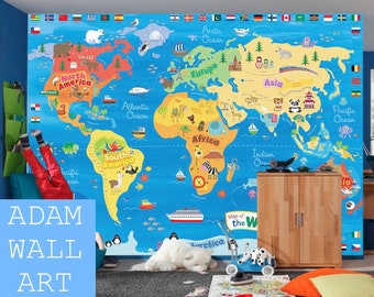 World Map Child Room Wallpaper Nursery Wall Mural Child Room Decoration (CR47)