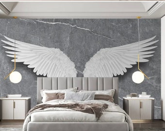 Marble Style Angel Wings Wallpaper Mural, Beautiful Wallpaper Wall Mural for Living Room,  Bedroom Entryway or Cafe