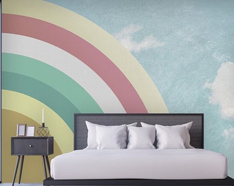 Child Room Rainbow Wallpaper, Nursery Wall Mural, Baby Room Wallpaper, Sky Playroom Wallpaper, Kids Wall Mural, Girl Room Wall Mural