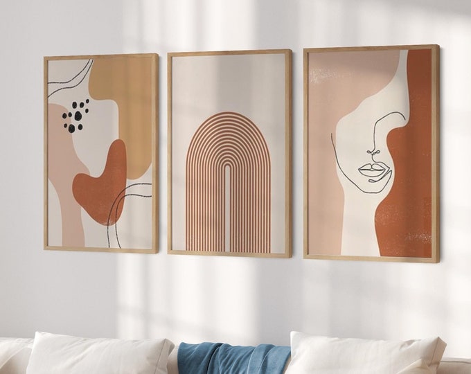 Boho Wall Art Framed Wall Decor, Minimalist Art Deco Print on Wood, Elegant Wooden Home Decoration Gift For Couples Interior Design Idea