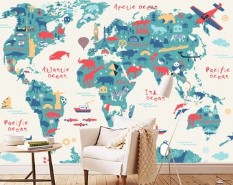 World Map Child Room Wallpaper Nursery Wall Mural Child Room Decoration (CR46)