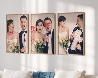 Set of 3 Framed Wood Your Photos Wall Art Decor Couples Love Photo Print on Wood, Elegant Wooden Home Decoration Custom Gift For Lovers