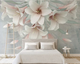 Floral Wall Mural Flowers  Wallpaper Modern Home Decor For Living Room Bedroom Entryway Cafe (FL34)